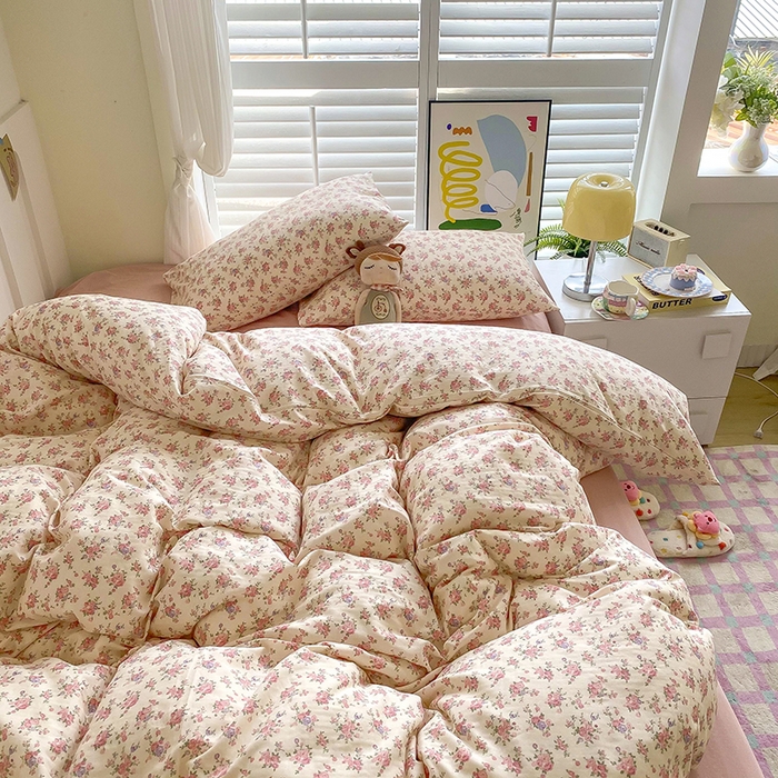 91家纺网 家纺一手货源 找家纺 爵仕家纺 2025小清新风格双层纱纯棉四件套 清新花园