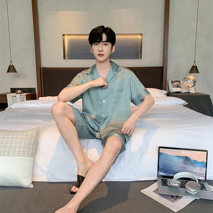 91家纺网 家纺一手货源 找家纺 洛兰沙 2024新款冰丝夏季高级感轻奢丝滑男士睡衣 514