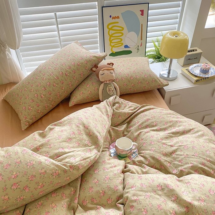 91家纺网 家纺一手货源 找家纺 爵仕家纺 2025小清新风格双层纱纯棉四件套 暖洋