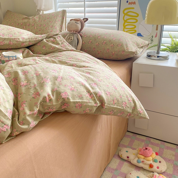 91家纺网 家纺一手货源 找家纺 爵仕家纺 2025小清新风格双层纱纯棉四件套 暖洋