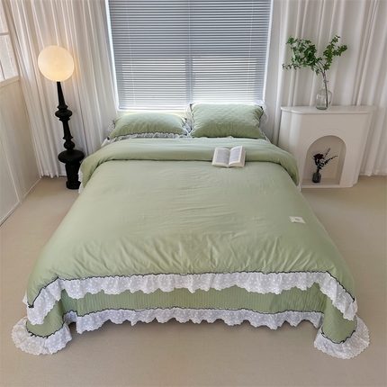 91家纺网 家纺一手货源 找家纺 （总）佰织鑫（会员-5元） 2024新品简约纯色全棉蝶恋花砂洗棉花床盖四件套