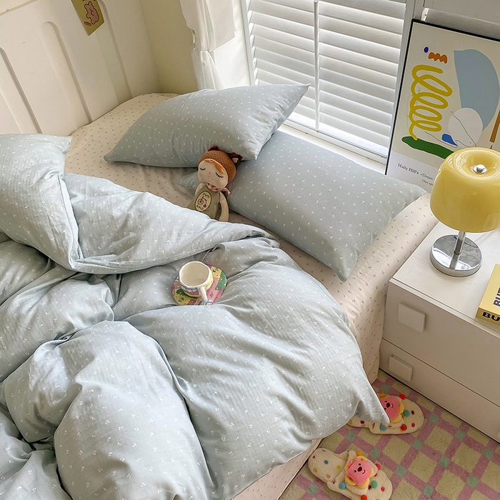 91家纺网 家纺一手货源 找家纺 爵仕家纺 2025小清新风格双层纱纯棉四件套 樱桃