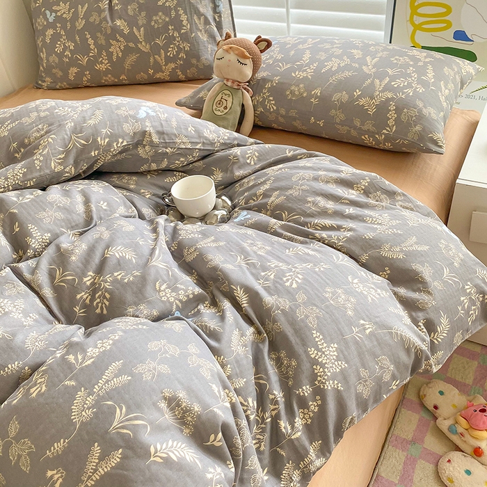 91家纺网 家纺一手货源 找家纺 爵仕家纺 2025小清新风格双层纱纯棉四件套 繁花似锦