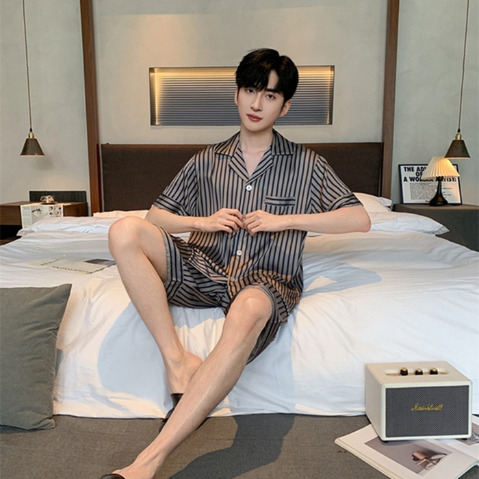 91家纺网 家纺一手货源 找家纺 洛兰沙 2024新款冰丝夏季高级感轻奢丝滑男士睡衣 501