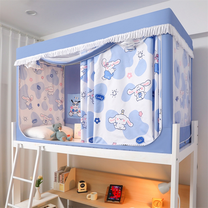 91家纺网 家纺一手货源 找家纺 迪凡保罗蚊帐 2025新款2412小清新印花遮光学生蚊帐带口袋帘 长耳兔