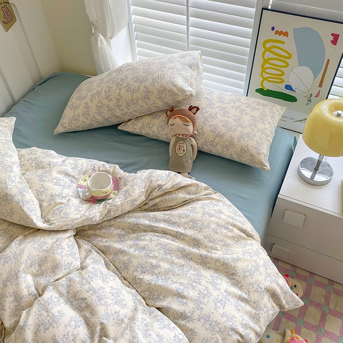 91家纺网 家纺一手货源 找家纺 爵仕家纺 2025小清新风格双层纱纯棉四件套 繁华