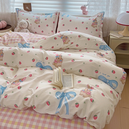 乐童 2024新款直播爆款13070纯棉印花吊边款一字绣四件套-第七波 仲夏晨歌