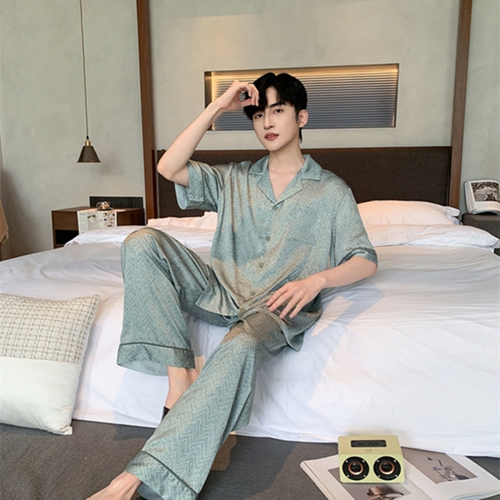 91家纺网 家纺一手货源 找家纺 （总）洛兰沙 2024新款夏季高级感轻奢男士睡衣 莫代尔情侣睡衣男款春夏季新款短袖短裤简约青少年休闲家居服