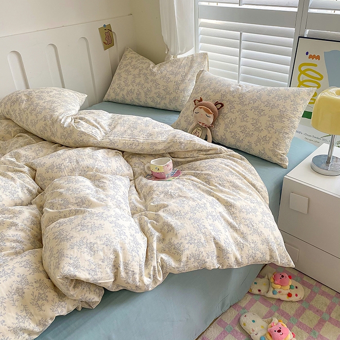 91家纺网 家纺一手货源 找家纺 爵仕家纺 2025小清新风格双层纱纯棉四件套 繁华