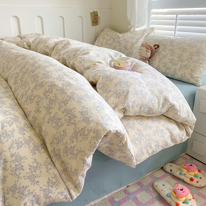 91家纺网 家纺一手货源 找家纺 爵仕家纺 2025小清新风格双层纱纯棉四件套 繁华