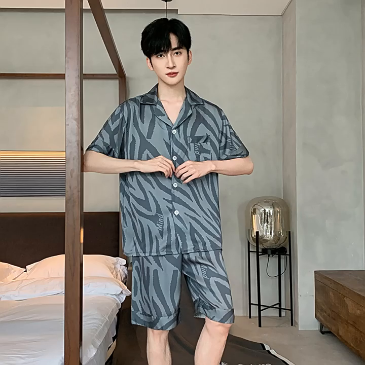 91家纺网 家纺一手货源 找家纺 洛兰沙 2024新款冰丝夏季高级感轻奢丝滑男士睡衣 501