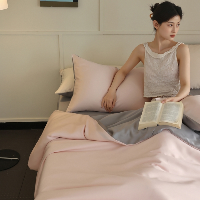 91家纺网 家纺一手货源 找家纺 轩和 2025新款A类LF兰精天丝套件 告白粉+伯爵灰