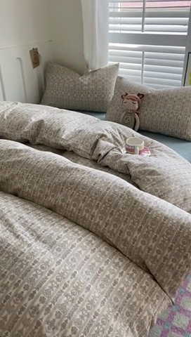 91家纺网 家纺一手货源 找家纺 爵仕家纺 2025小清新风格双层纱纯棉四件套 梵娜