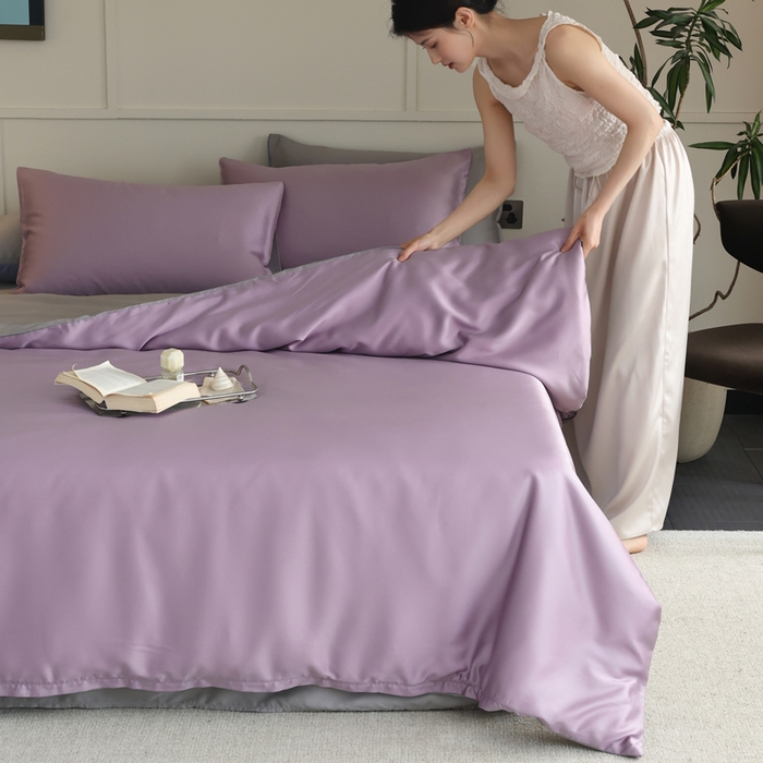 91家纺网 家纺一手货源 找家纺 轩和 2025新款A类LF兰精天丝套件 香气紫+伯爵灰