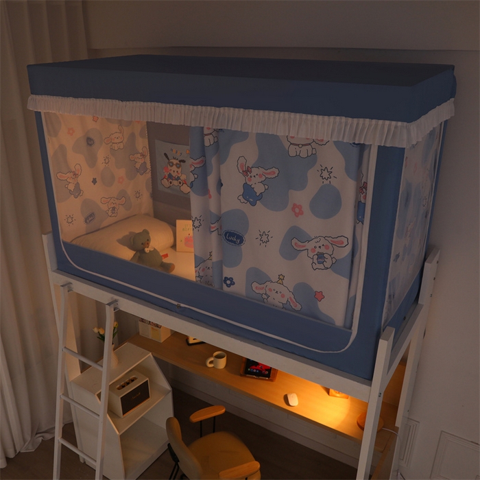 91家纺网 家纺一手货源 找家纺 迪凡保罗蚊帐 2025新款2412小清新印花遮光学生蚊帐带口袋帘 长耳兔