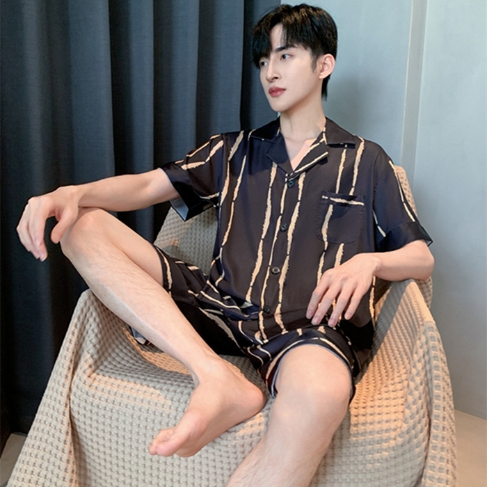 91家纺网 家纺一手货源 找家纺 洛兰沙 2024新款冰丝夏季高级感轻奢丝滑男士睡衣 504