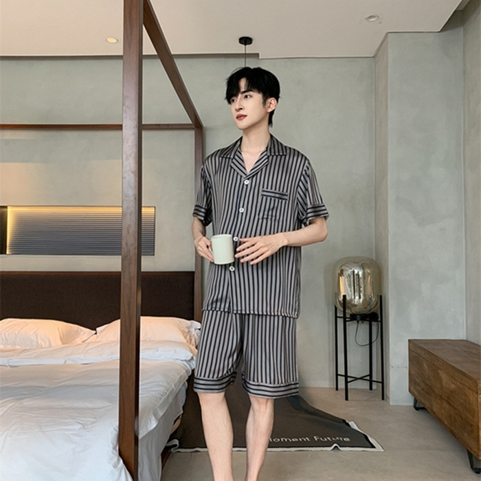 91家纺网 家纺一手货源 找家纺 洛兰沙 2024新款冰丝夏季高级感轻奢丝滑男士睡衣 501