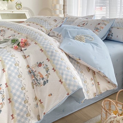 91家纺网 家纺一手货源 找家纺 （总）宇彬家纺 2024直播新款13372全棉纯棉印花单双人被套喷气小清新简约爆款学生被罩