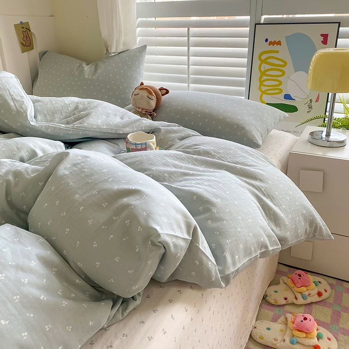 91家纺网 家纺一手货源 找家纺 爵仕家纺 2025小清新风格双层纱纯棉四件套 樱桃