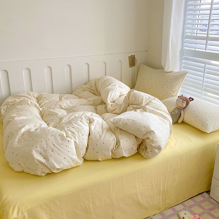 91家纺网 家纺一手货源 找家纺 爵仕家纺 2025小清新风格双层纱纯棉四件套 点缀星空