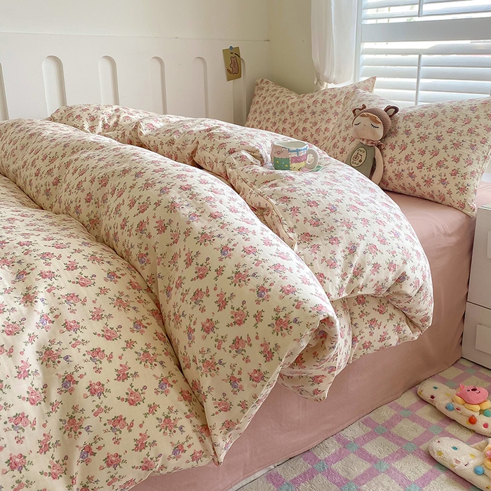 91家纺网 家纺一手货源 找家纺 爵仕家纺 2025小清新风格双层纱纯棉四件套 清新花园