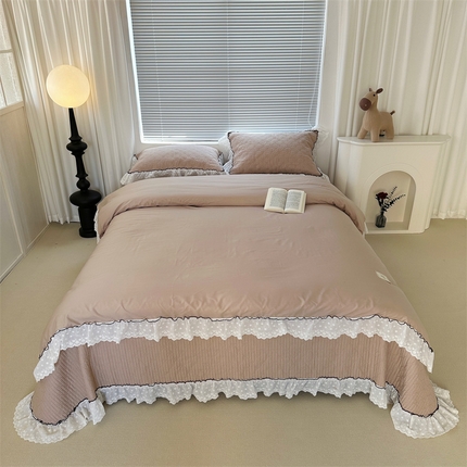 91家纺网 家纺一手货源 找家纺 （总）佰织鑫（会员-5元） 2024新品简约纯色全棉蝶恋花砂洗棉花床盖四件套