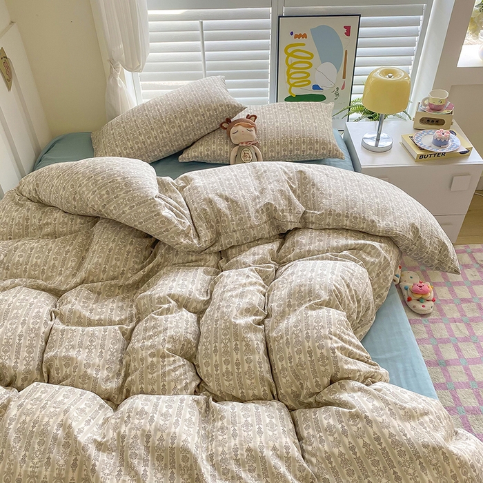 91家纺网 家纺一手货源 找家纺 爵仕家纺 2025小清新风格双层纱纯棉四件套 梵娜