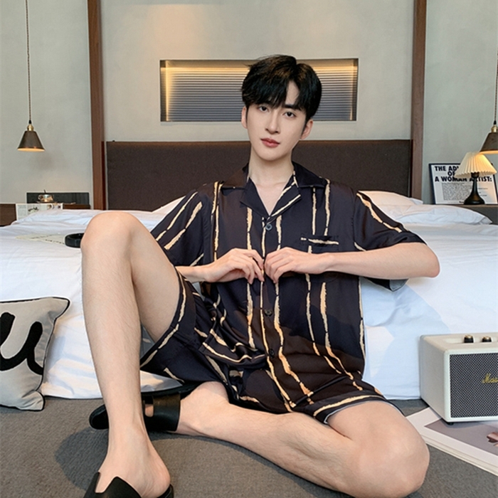 91家纺网 家纺一手货源 找家纺 洛兰沙 2024新款冰丝夏季高级感轻奢丝滑男士睡衣 504