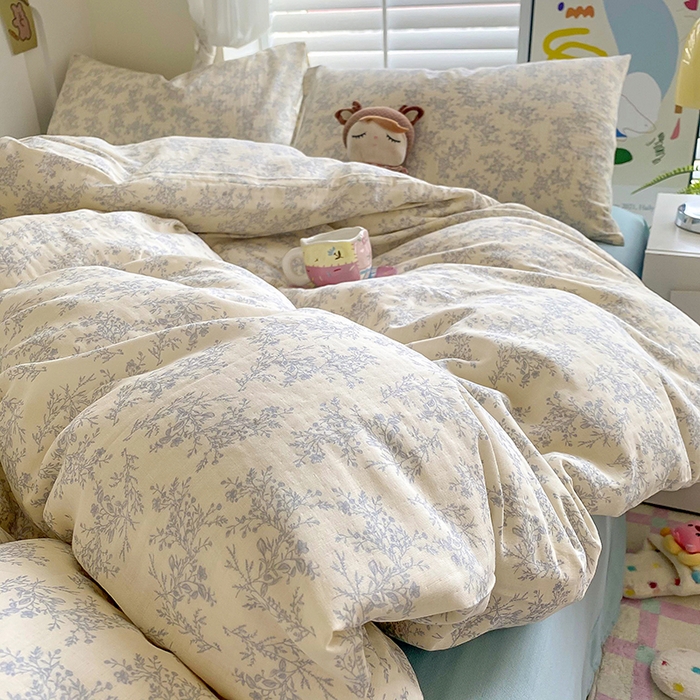 91家纺网 家纺一手货源 找家纺 爵仕家纺 2025小清新风格双层纱纯棉四件套 繁华