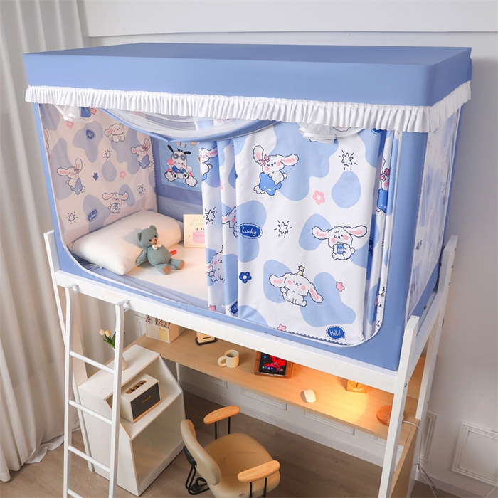 91家纺网 家纺一手货源 找家纺 迪凡保罗蚊帐 2025新款2412小清新印花遮光学生蚊帐带口袋帘 长耳兔