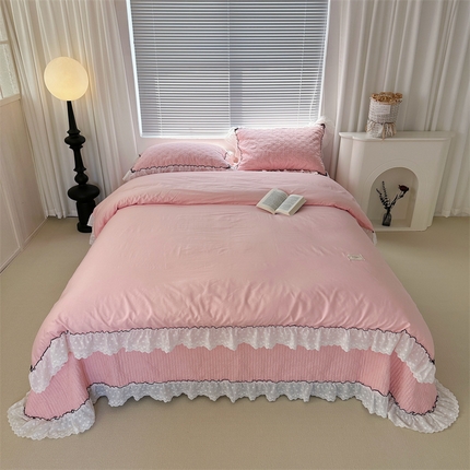 91家纺网 家纺一手货源 找家纺 （总）佰织鑫（会员-5元） 2024新品简约纯色全棉蝶恋花砂洗棉花床盖四件套