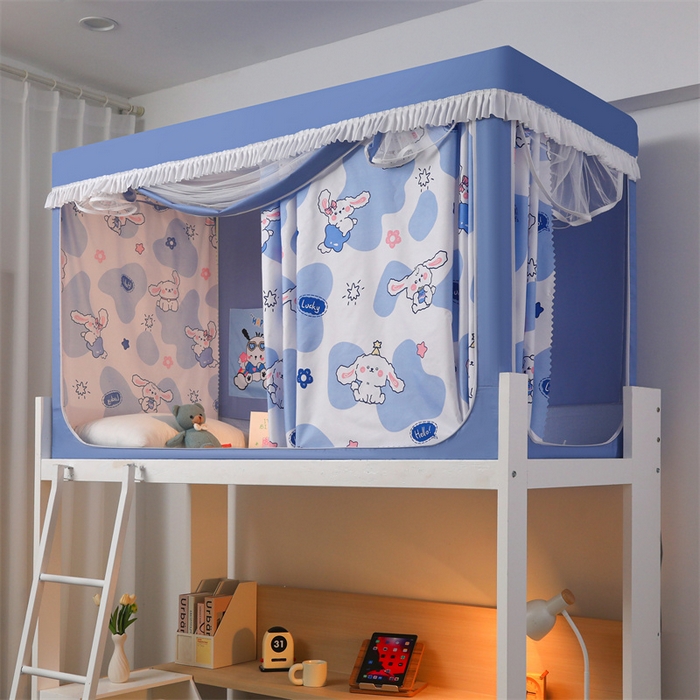 91家纺网 家纺一手货源 找家纺 迪凡保罗蚊帐 2025新款2412小清新印花遮光学生蚊帐带口袋帘 长耳兔