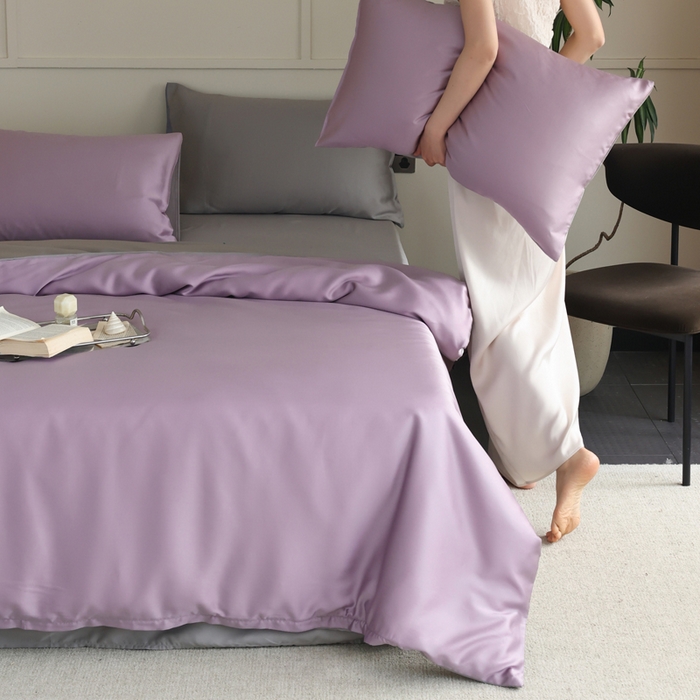 91家纺网 家纺一手货源 找家纺 轩和 2025新款A类LF兰精天丝套件 香气紫+伯爵灰