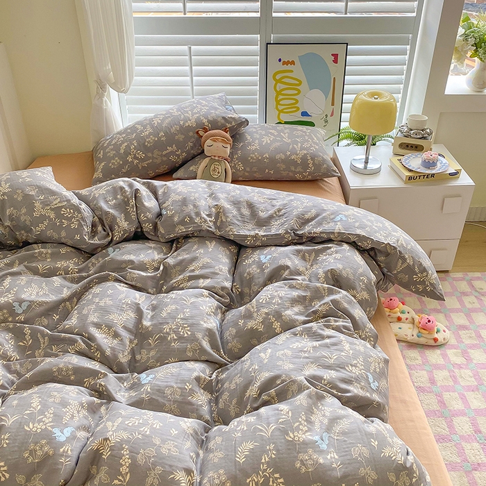 91家纺网 家纺一手货源 找家纺 爵仕家纺 2025小清新风格双层纱纯棉四件套 繁花似锦