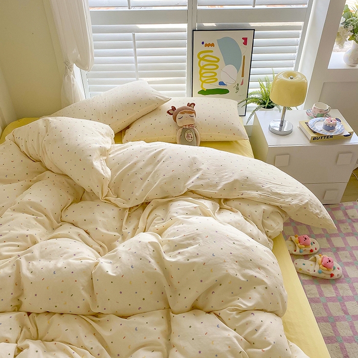 91家纺网 家纺一手货源 找家纺 爵仕家纺 2025小清新风格双层纱纯棉四件套 点缀星空