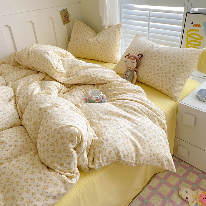 91家纺网 家纺一手货源 找家纺 爵仕家纺 2025小清新风格双层纱纯棉四件套 阳光小菊