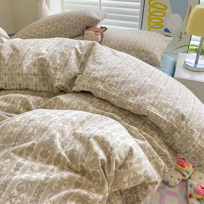 91家纺网 家纺一手货源 找家纺 爵仕家纺 2025小清新风格双层纱纯棉四件套 梵娜