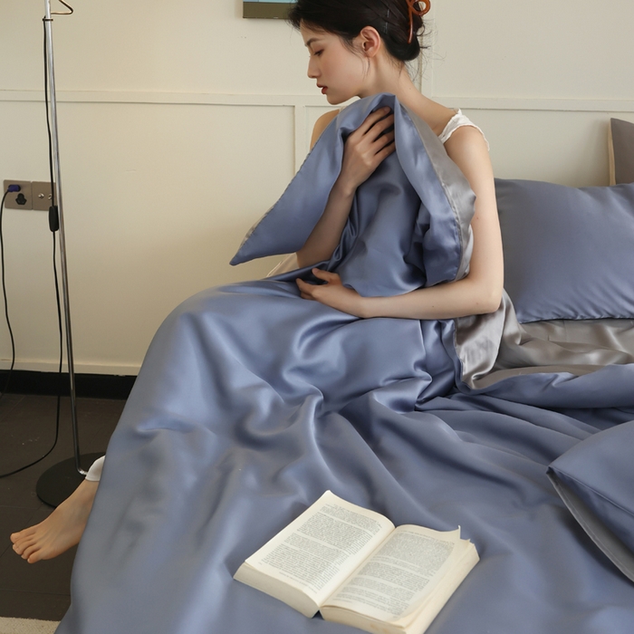 91家纺网 家纺一手货源 找家纺 轩和 2025新款A类LF兰精天丝套件 劳伦蓝+伯爵灰