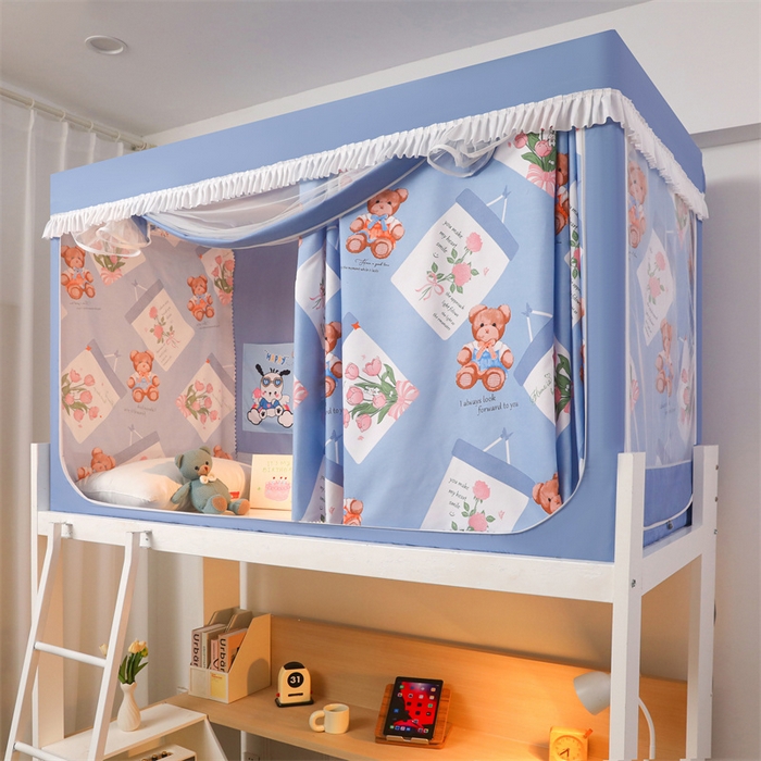 91家纺网 家纺一手货源 找家纺 迪凡保罗蚊帐 2025新款2412小清新印花遮光学生蚊帐带口袋帘 海报小熊