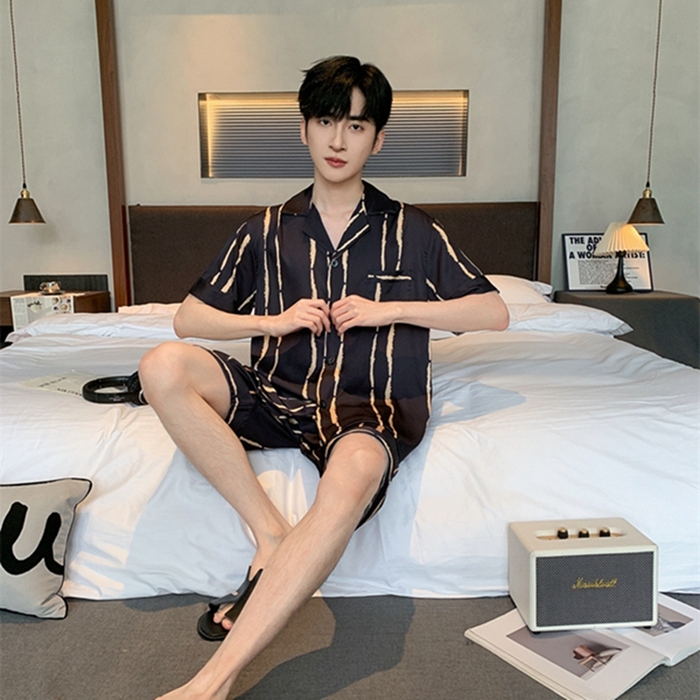 91家纺网 家纺一手货源 找家纺 洛兰沙 2024新款冰丝夏季高级感轻奢丝滑男士睡衣 504