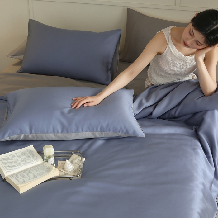 91家纺网 家纺一手货源 找家纺 轩和 2025新款A类LF兰精天丝套件 劳伦蓝+伯爵灰