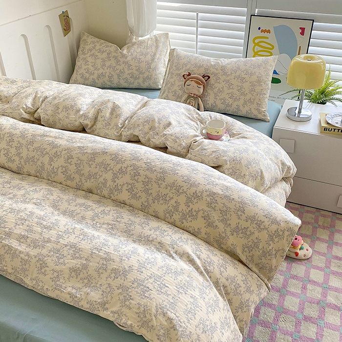 91家纺网 家纺一手货源 找家纺 爵仕家纺 2025小清新风格双层纱纯棉四件套 繁华