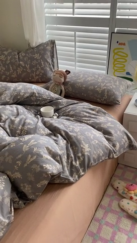 91家纺网 家纺一手货源 找家纺 爵仕家纺 2025小清新风格双层纱纯棉四件套 繁花似锦