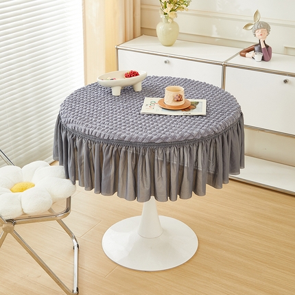 91家纺网 家纺一手货源 找家纺 丝绮鹿 2024新款爆米花圆形桌罩 银灰