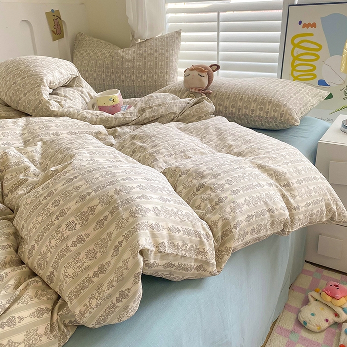 91家纺网 家纺一手货源 找家纺 爵仕家纺 2025小清新风格双层纱纯棉四件套 梵娜