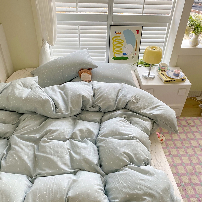 91家纺网 家纺一手货源 找家纺 爵仕家纺 2025小清新风格双层纱纯棉四件套 樱桃