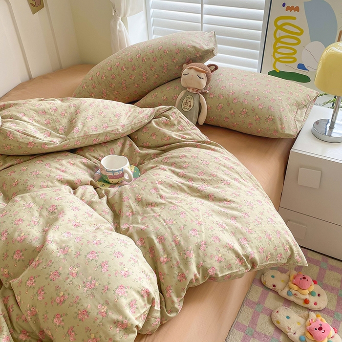 91家纺网 家纺一手货源 找家纺 爵仕家纺 2025小清新风格双层纱纯棉四件套 暖洋