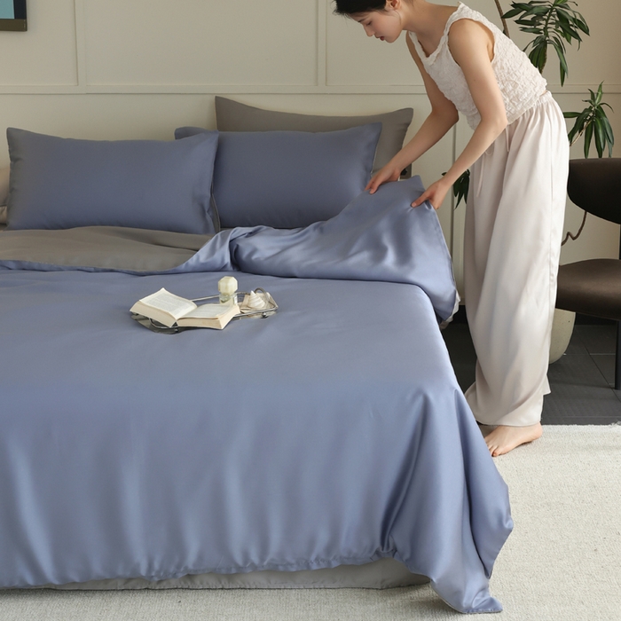 91家纺网 家纺一手货源 找家纺 轩和 2025新款A类LF兰精天丝套件 劳伦蓝+伯爵灰