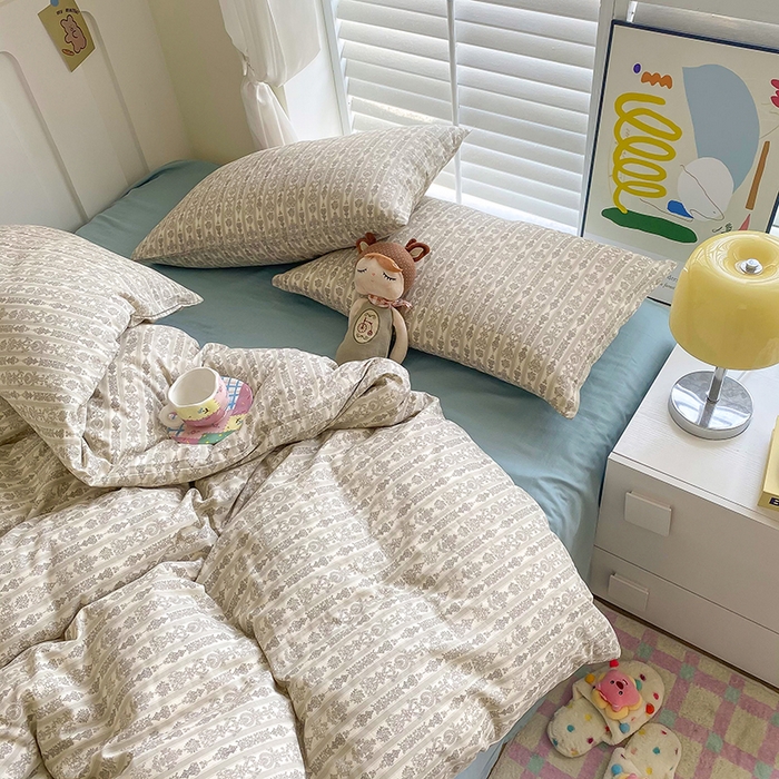 91家纺网 家纺一手货源 找家纺 爵仕家纺 2025小清新风格双层纱纯棉四件套 梵娜