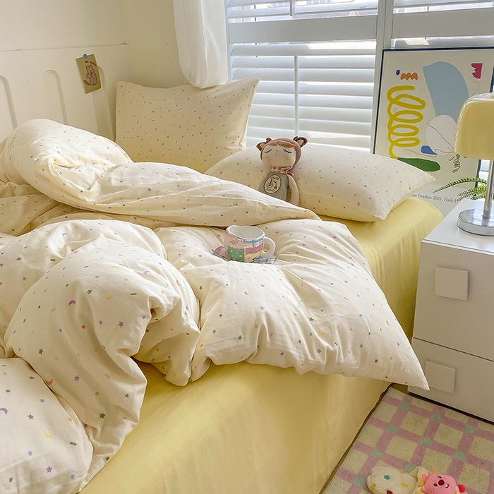 91家纺网 家纺一手货源 找家纺 爵仕家纺 2025小清新风格双层纱纯棉四件套 点缀星空